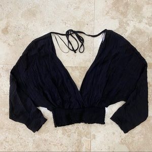 Black Deep V Crop Top